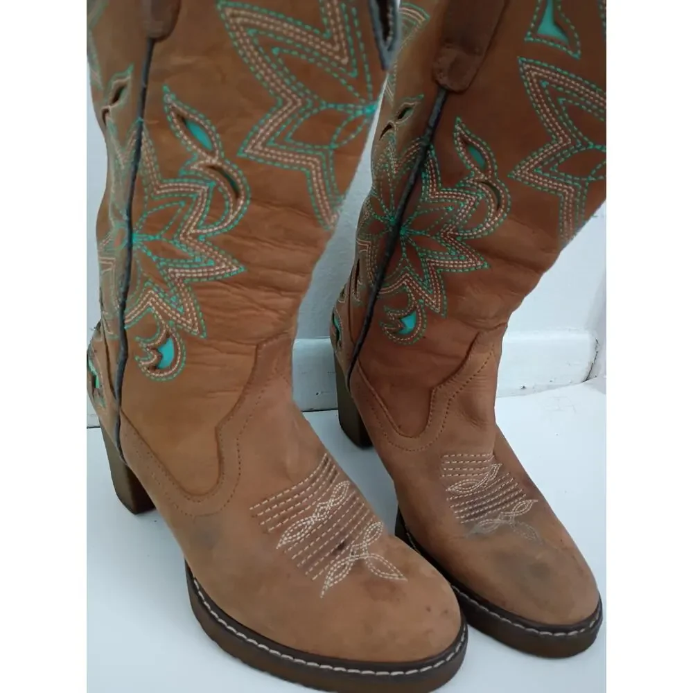Roper Brand Womens Size 6.5 Brown Suede Cowboy Western Boots
